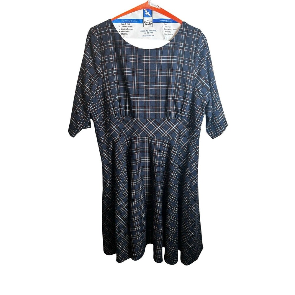 Hell Bunny Navy Blue Tartan Plaid Midi Dress Pocket Flare Retro Rockabilly 4XL